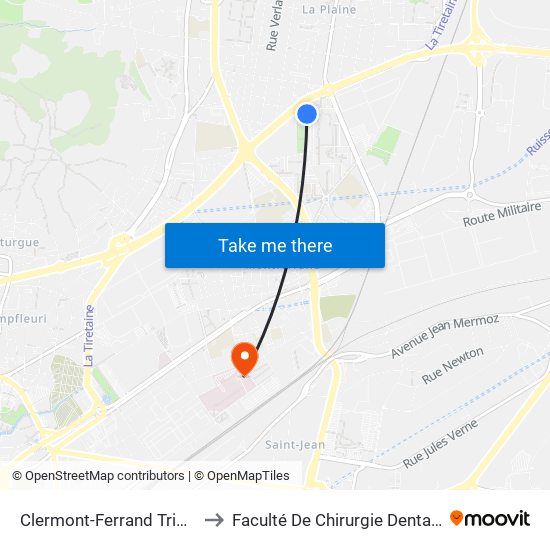 Clermont-Ferrand Trioux to Faculté De Chirurgie Dentaire map