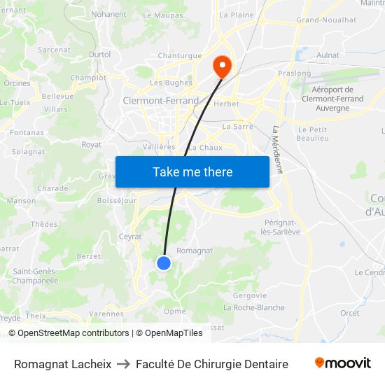 Romagnat Lacheix to Faculté De Chirurgie Dentaire map