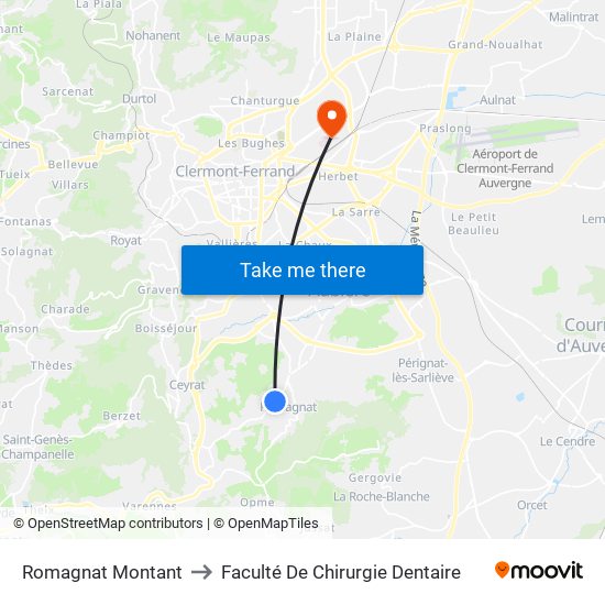 Romagnat Montant to Faculté De Chirurgie Dentaire map