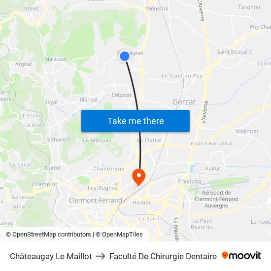 Châteaugay Le Maillot to Faculté De Chirurgie Dentaire map