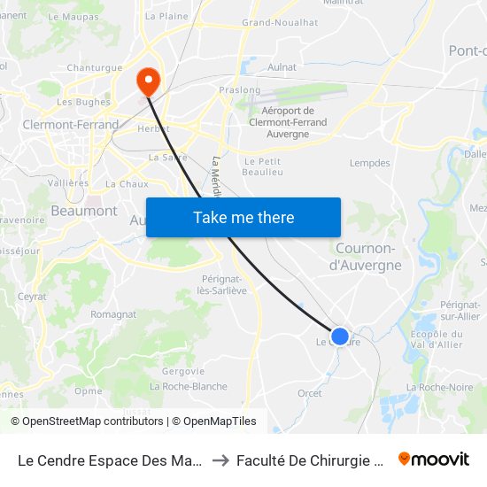 Le Cendre Espace Des Marronniers to Faculté De Chirurgie Dentaire map