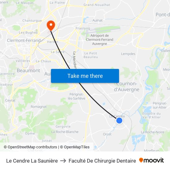 Le Cendre La Saunière to Faculté De Chirurgie Dentaire map