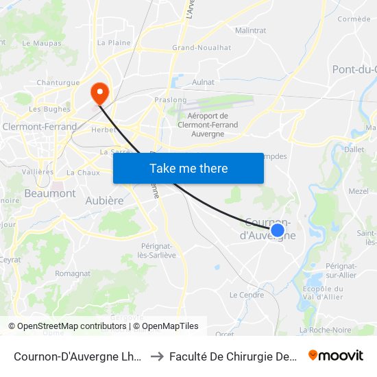 Cournon-D'Auvergne Lhomet to Faculté De Chirurgie Dentaire map