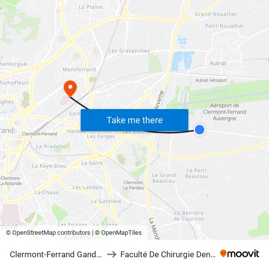Clermont-Ferrand Gandaillat to Faculté De Chirurgie Dentaire map