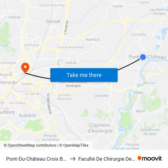 Pont-Du-Château Croix Blanche to Faculté De Chirurgie Dentaire map