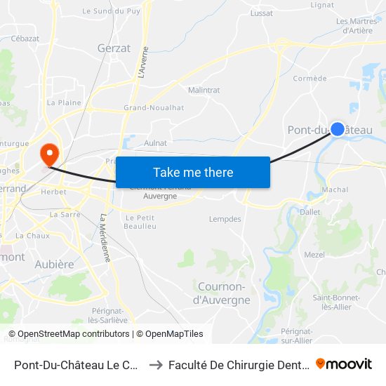 Pont-Du-Château Le Cèdre to Faculté De Chirurgie Dentaire map
