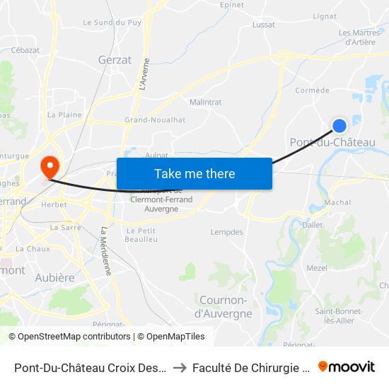 Pont-Du-Château Croix Des Rameaux to Faculté De Chirurgie Dentaire map