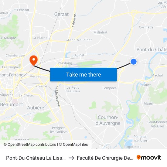 Pont-Du-Château La Lissandre to Faculté De Chirurgie Dentaire map