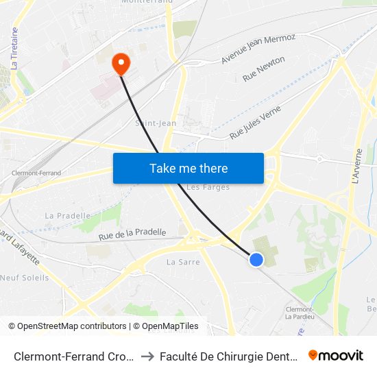 Clermont-Ferrand Crouël to Faculté De Chirurgie Dentaire map