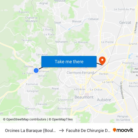 Orcines La Baraque (Boulangerie) to Faculté De Chirurgie Dentaire map