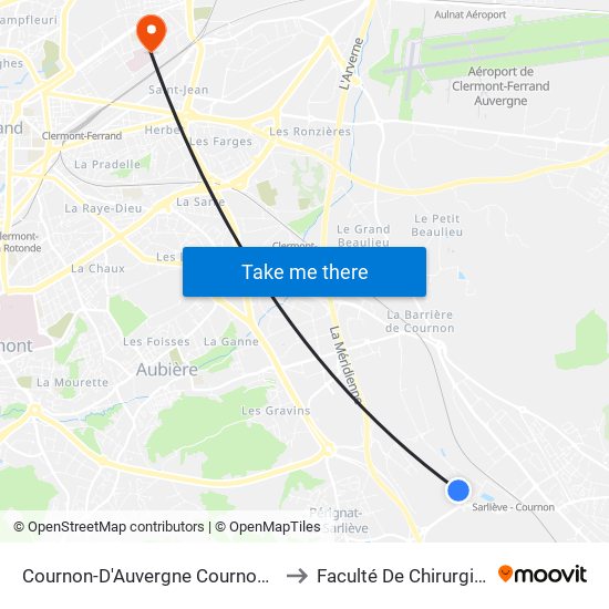 Cournon-D'Auvergne Cournon Grande Halle to Faculté De Chirurgie Dentaire map