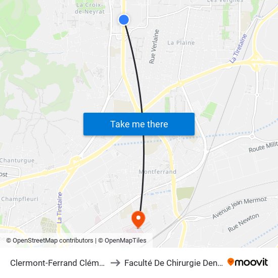 Clermont-Ferrand Clémentel to Faculté De Chirurgie Dentaire map
