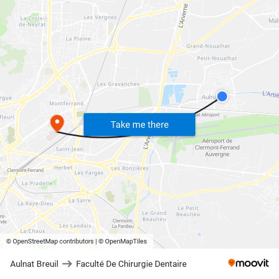 Aulnat Breuil to Faculté De Chirurgie Dentaire map