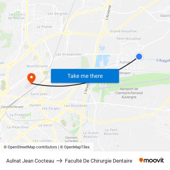 Aulnat Jean Cocteau to Faculté De Chirurgie Dentaire map