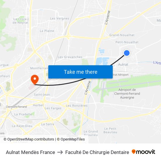 Aulnat Mendès France to Faculté De Chirurgie Dentaire map
