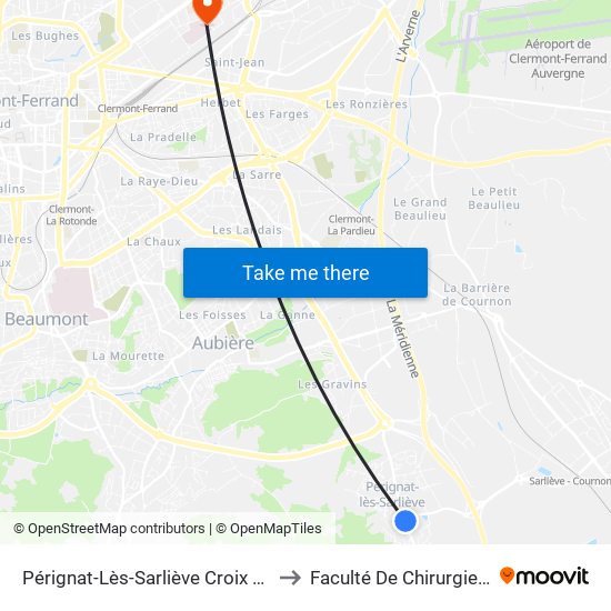 Pérignat-Lès-Sarliève Croix Notre Dame to Faculté De Chirurgie Dentaire map