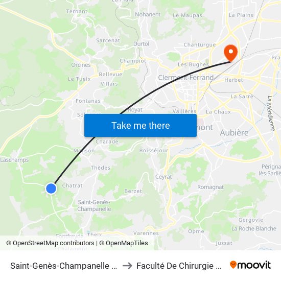 Saint-Genès-Champanelle Pré Neuf to Faculté De Chirurgie Dentaire map