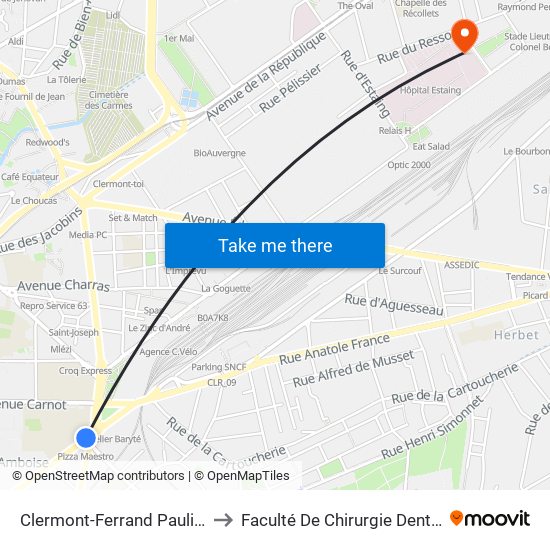 Clermont-Ferrand Paulines to Faculté De Chirurgie Dentaire map