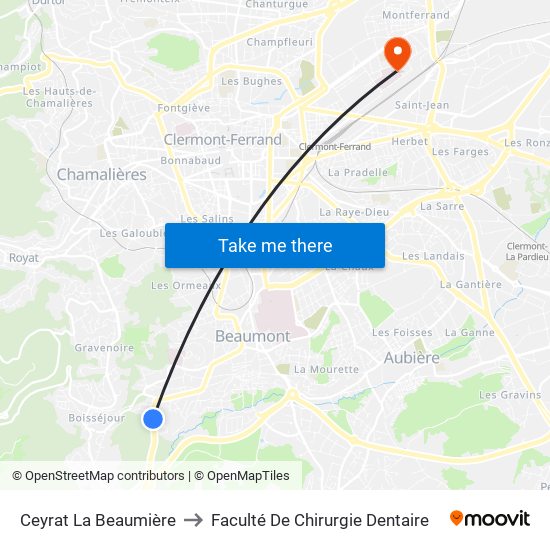 Ceyrat La Beaumière to Faculté De Chirurgie Dentaire map