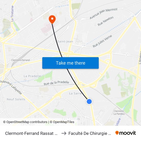 Clermont-Ferrand Rassat Courtiaux to Faculté De Chirurgie Dentaire map