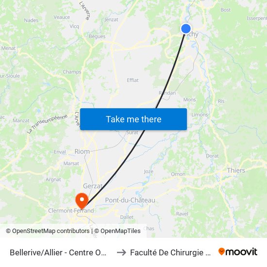 Bellerive/Allier - Centre Omnisports to Faculté De Chirurgie Dentaire map