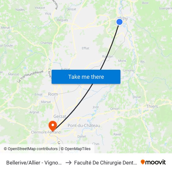 Bellerive/Allier - Vignonne to Faculté De Chirurgie Dentaire map