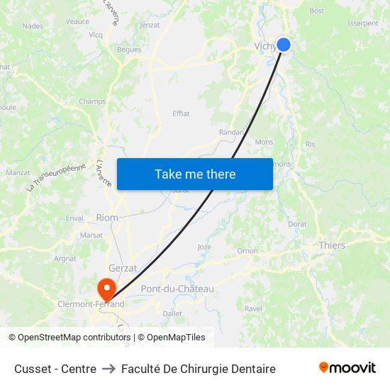 Cusset - Centre to Faculté De Chirurgie Dentaire map