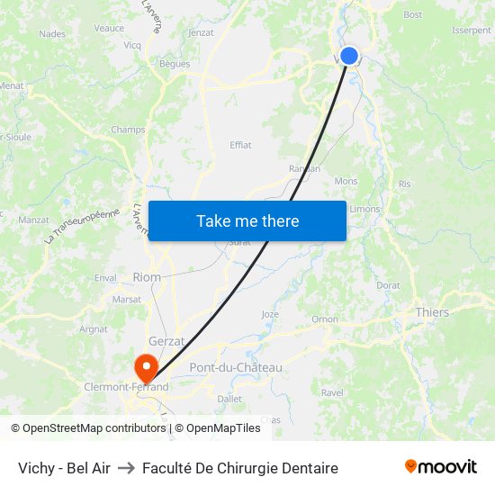 Vichy - Bel Air to Faculté De Chirurgie Dentaire map