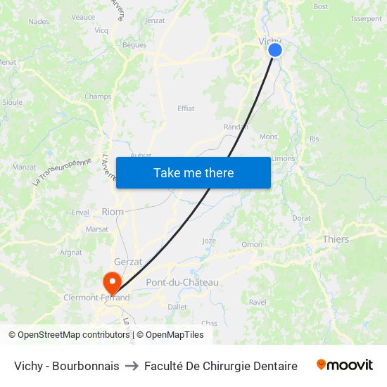 Vichy - Bourbonnais to Faculté De Chirurgie Dentaire map