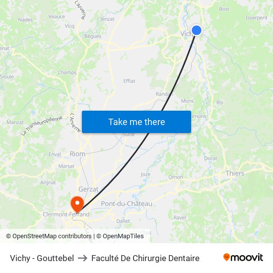 Vichy - Gouttebel to Faculté De Chirurgie Dentaire map