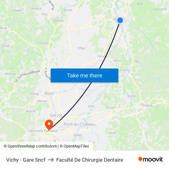 Vichy - Gare Sncf to Faculté De Chirurgie Dentaire map