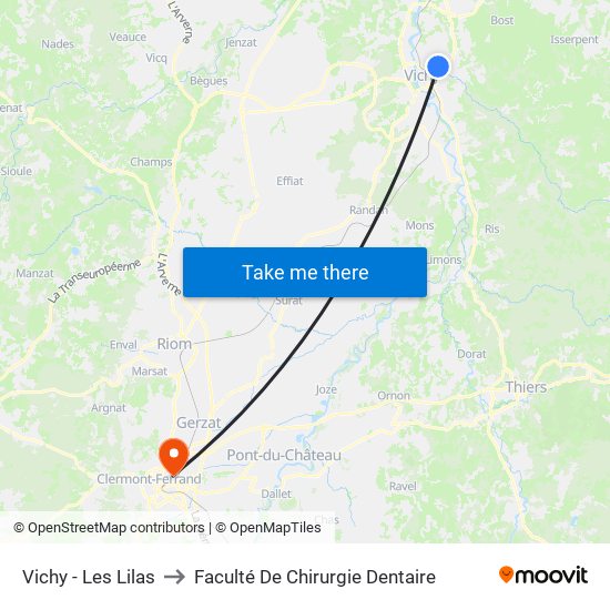 Vichy - Les Lilas to Faculté De Chirurgie Dentaire map