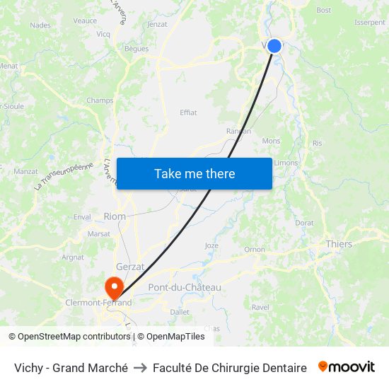 Vichy - Grand Marché to Faculté De Chirurgie Dentaire map