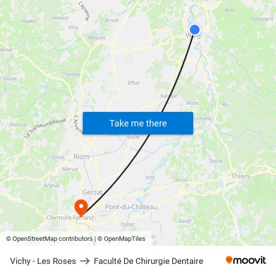 Vichy - Les Roses to Faculté De Chirurgie Dentaire map