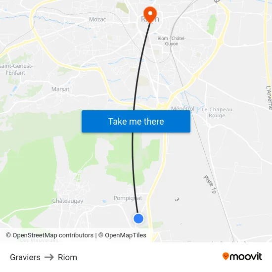 Graviers to Riom map