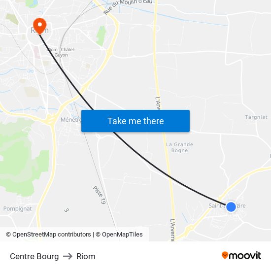 Centre Bourg to Riom map