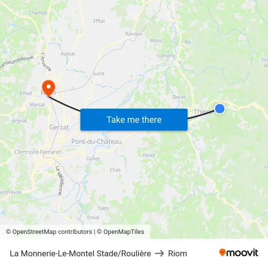 La Monnerie-Le-Montel Stade/Roulière to Riom map