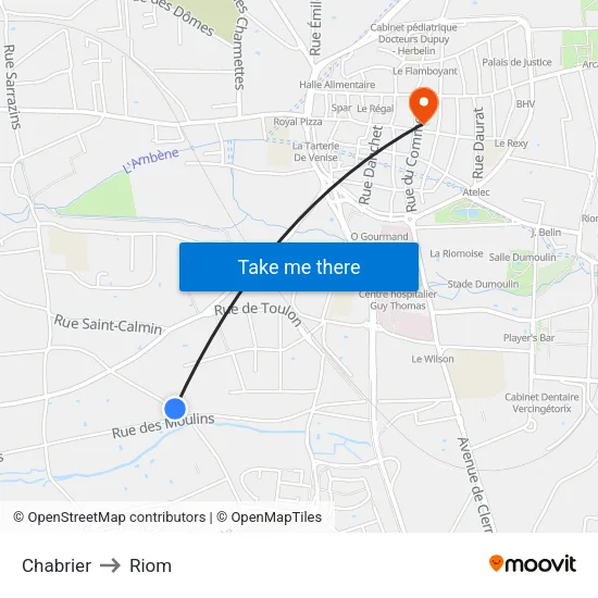 Chabrier to Riom map