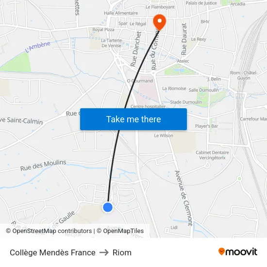 Collège Mendès France to Riom map