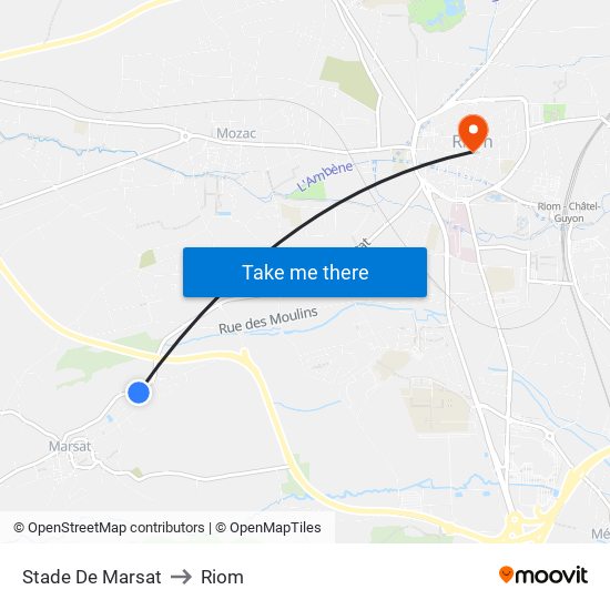 Stade De Marsat to Riom map