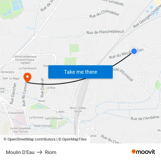 Moulin D'Eau to Riom map