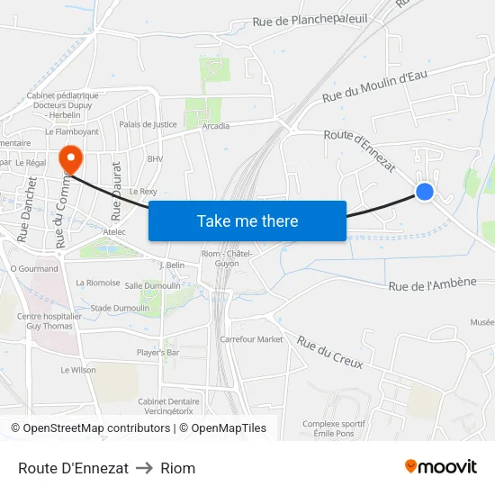 Route D'Ennezat to Riom map