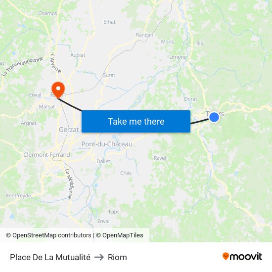 Place De La Mutualité to Riom map