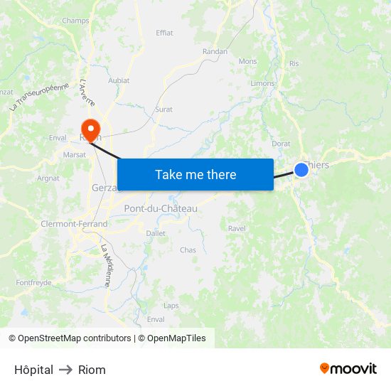 Hôpital to Riom map