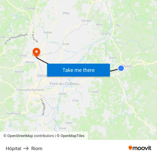 Hôpital to Riom map