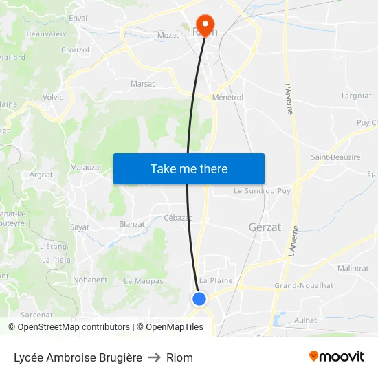Lycée Ambroise Brugière to Riom map
