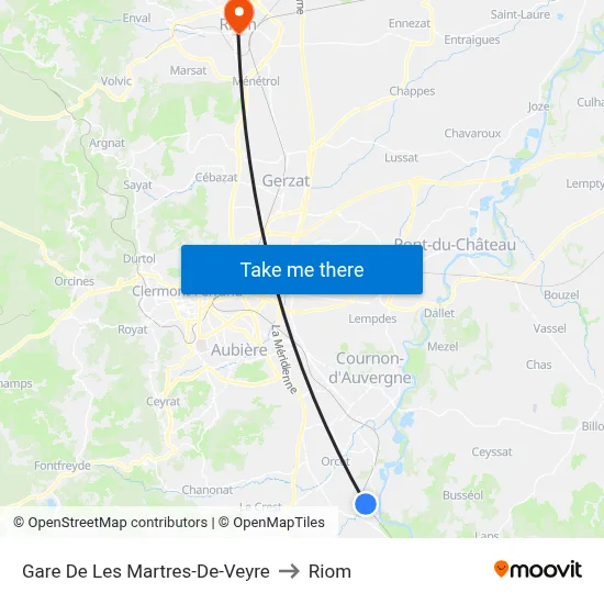 Gare De Les Martres-De-Veyre to Riom map