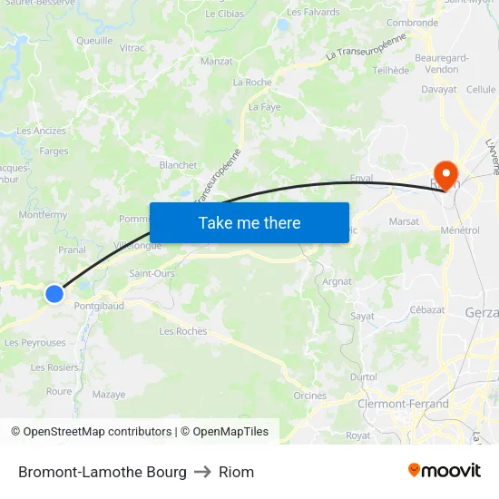 Bromont-Lamothe Bourg to Riom map