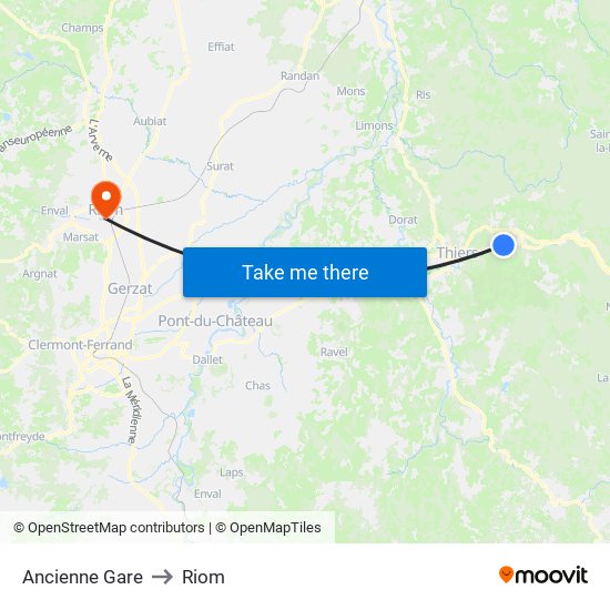 Ancienne Gare to Riom map
