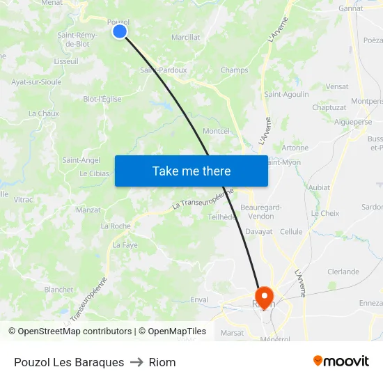 Pouzol Les Baraques to Riom map